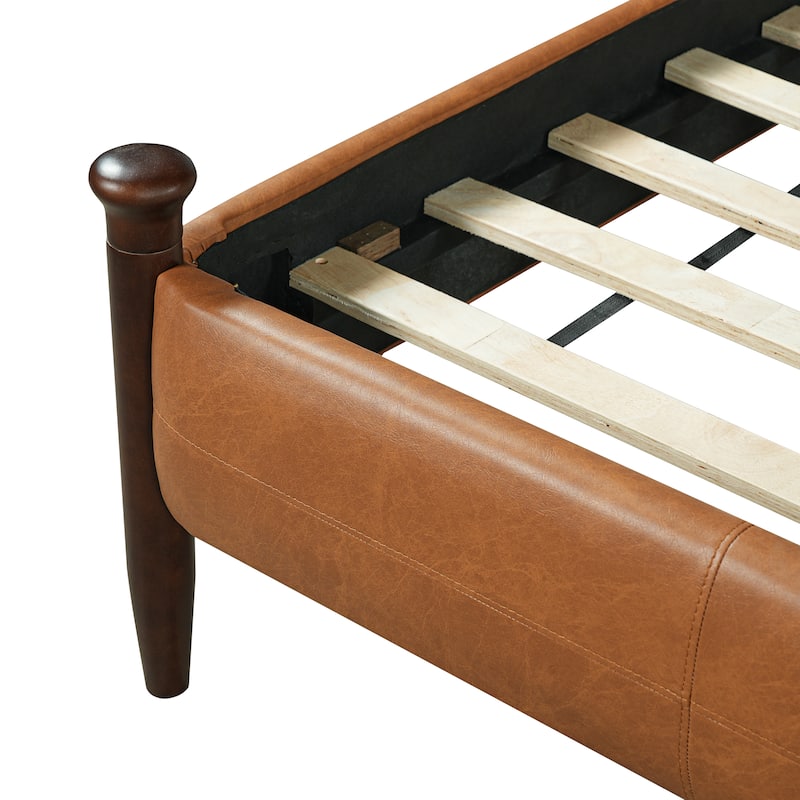 Christopher Knight Home - Sagemont PU Leather Upholstered Platform Bed with Tufted Headboard & Solid Wood Legs