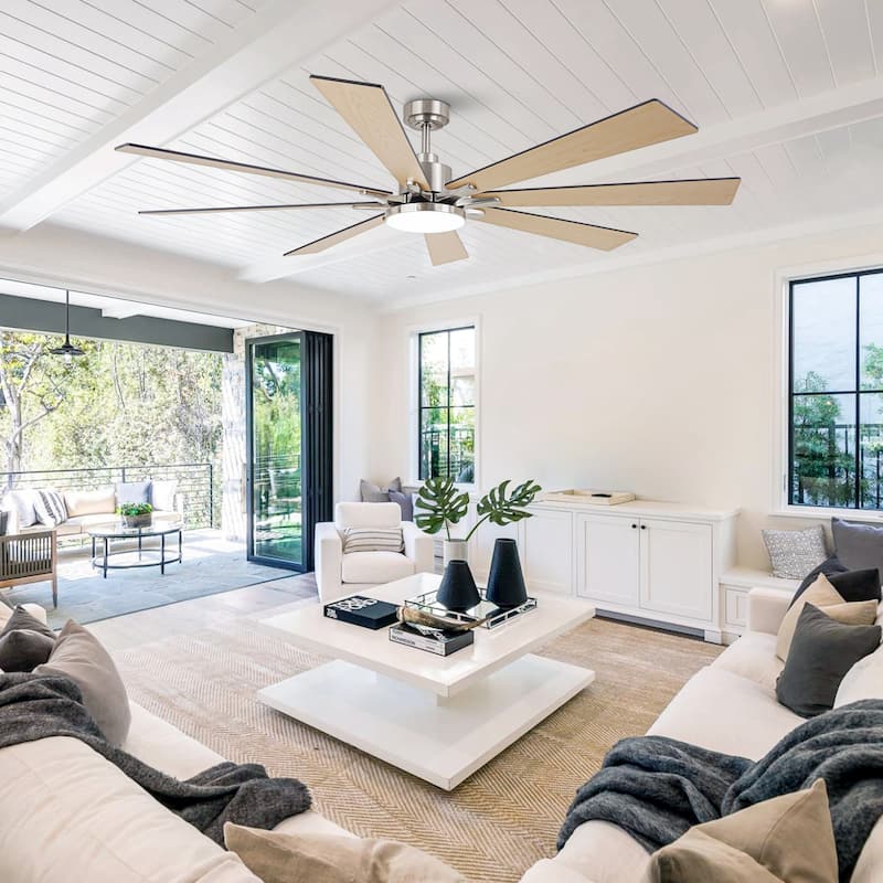 72-in Brushed Nickel Reversible 8-Blade Large Industrial Smart Ceiling Fan with Light and APP Control