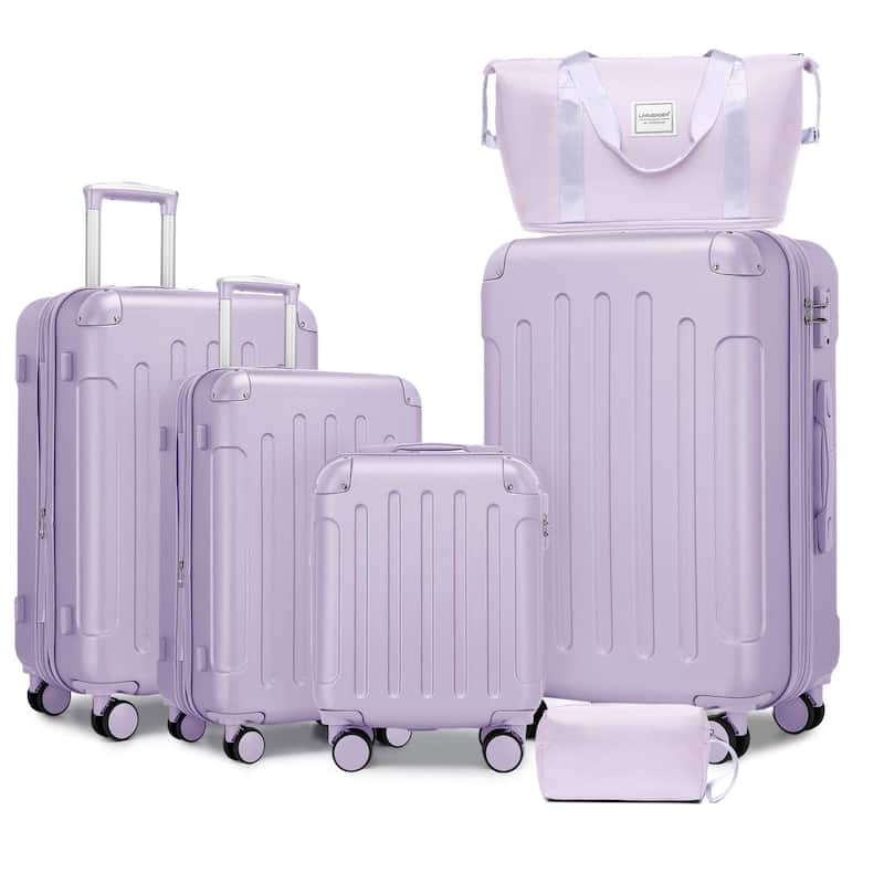 6-Piece Modern Luggage Sets, Hard-Shell Expandable Luggage with Travel Bag, TSA Lock and Spinner Wheels, for Boarding Travel - Purple