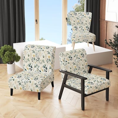Designart "Minimalist Botanicals III" Upholstered Botanical Accent Chair and Bohemian & Eclectic Arm Chair - Multiple Color