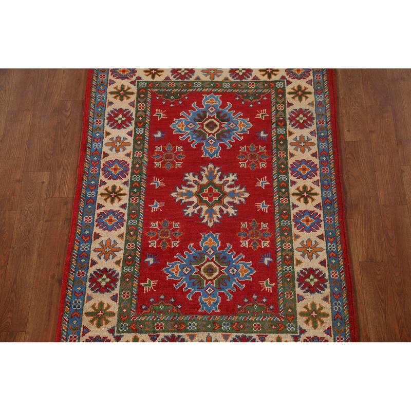 Red Kazak Accent Rug Hand-Knotted Oriental Wool Carpet - 2'9"x 4'1"