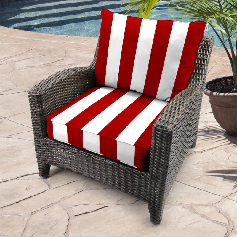 24" x 47" Red Stripe Outdoor Deep Seat Cushion Set with Welt - 46.5'' L x 24'' W x 6'' H