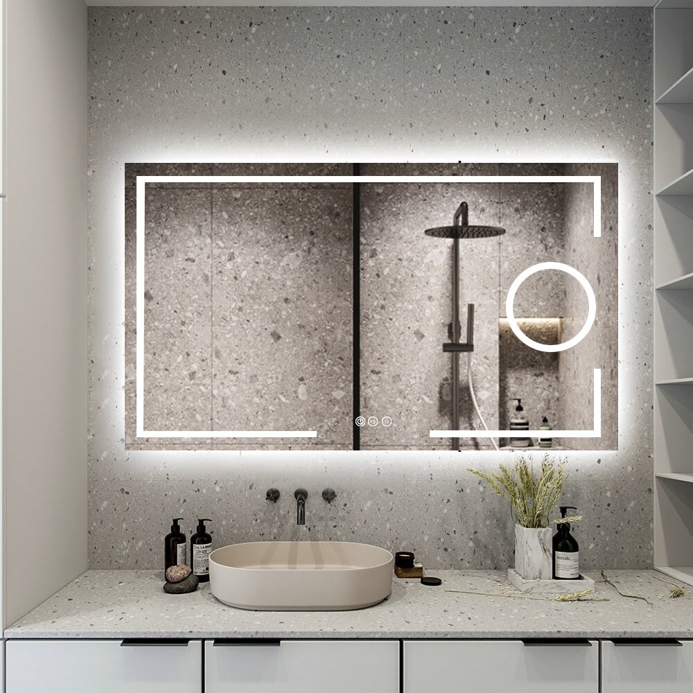 Frameless LED Light Bathroom Vanity Mirror with Defogger 48 in. W x 28  in. H On Sale Bed Bath  Beyond 37797550