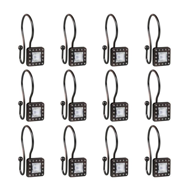 Utopia Alley Double Shower Curtain Hooks for Bathroom, Crystal Design, Set of 12