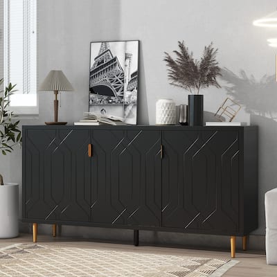 Black 65" Modern TV Stand with Doors & Adjustable Shelves for TVs Up to 70"