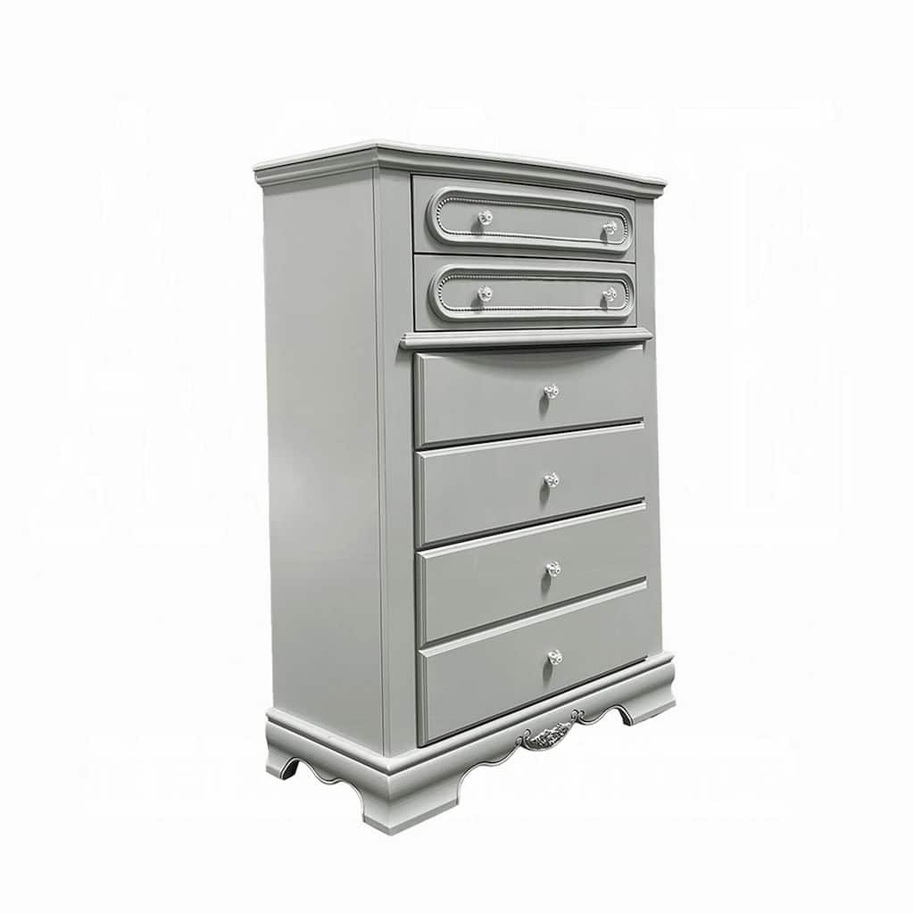 Auri Kids Tall Dresser Chest with 6 Drawers, Scalloped Base, Gray