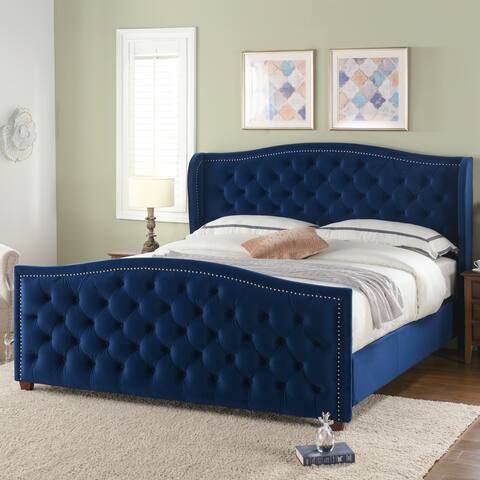 Angelina Upholstered Blue Velvet Tufted Wingback Panel Bed