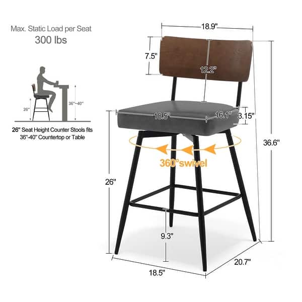 dimension image slide 8 of 11, 26"/29" Faux Leather Swivel Counter/Bar Stools Set of 2/3