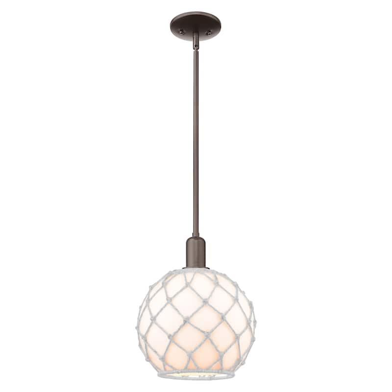 Innovations Lighting Endless Possibilities Arcadia - Farmhouse Rope - 1 Light 10" Stem Hung Mini Pendant - White Glass with White Rope/Oil Rubbed Bronze