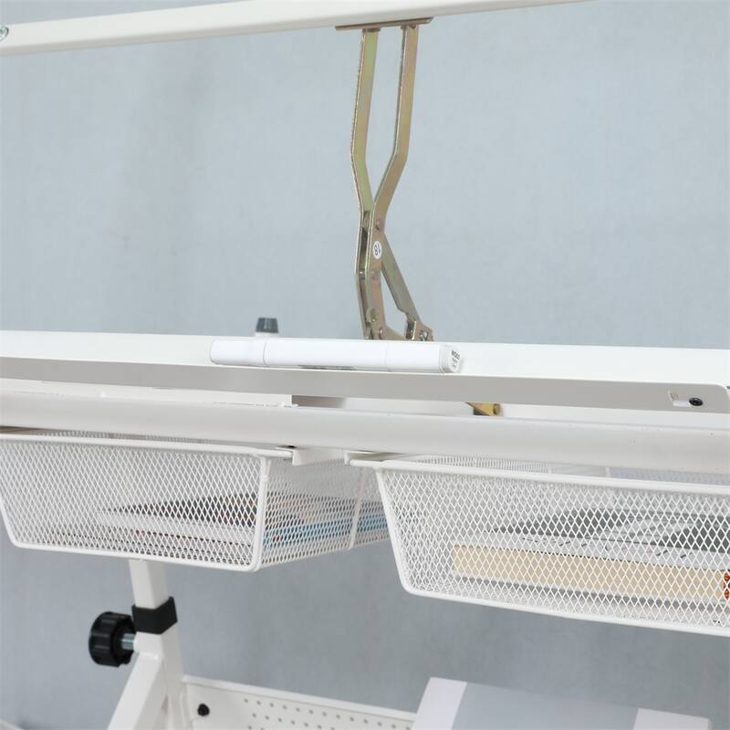 Adjustable Tempered Glass Drafting Table with Stool and Metal Frame