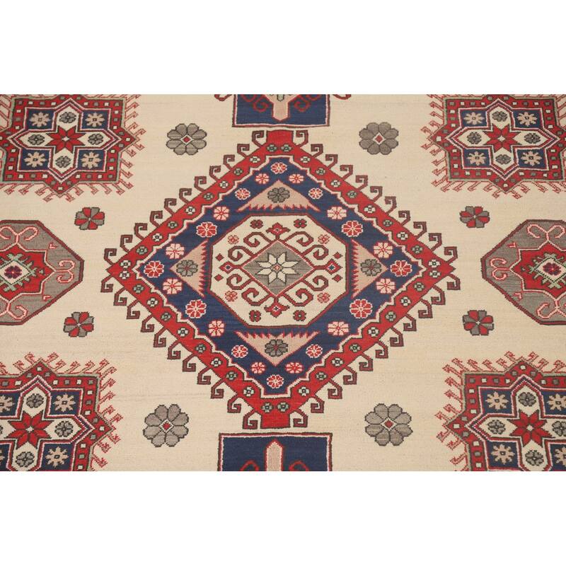 Kazak Oriental Area Rug Hand-Knotted Geometric Wool Carpet - 8'4"x 11'8"