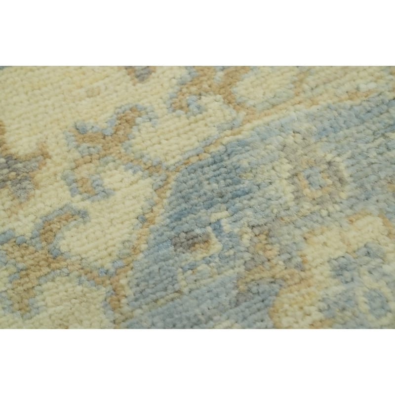 Vegetable Dye Wool Oushak Turkish Area Rug, Floral Geometric Carpet - 9' 8'' X 8' 0''