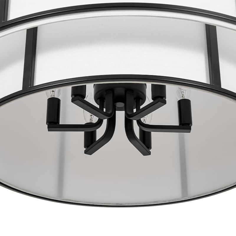 America Traditional 6-Light Two-layer Drum Fabric Pendant Chandelier - 28.1in