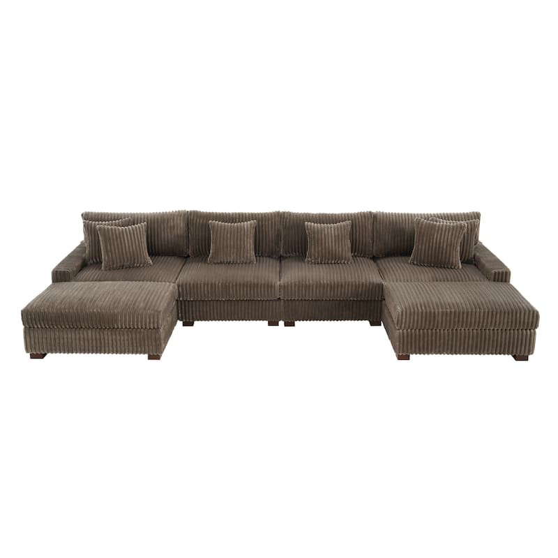 Anne 150" W Upholstered Plush Corduroy Modular Sectional Sofa