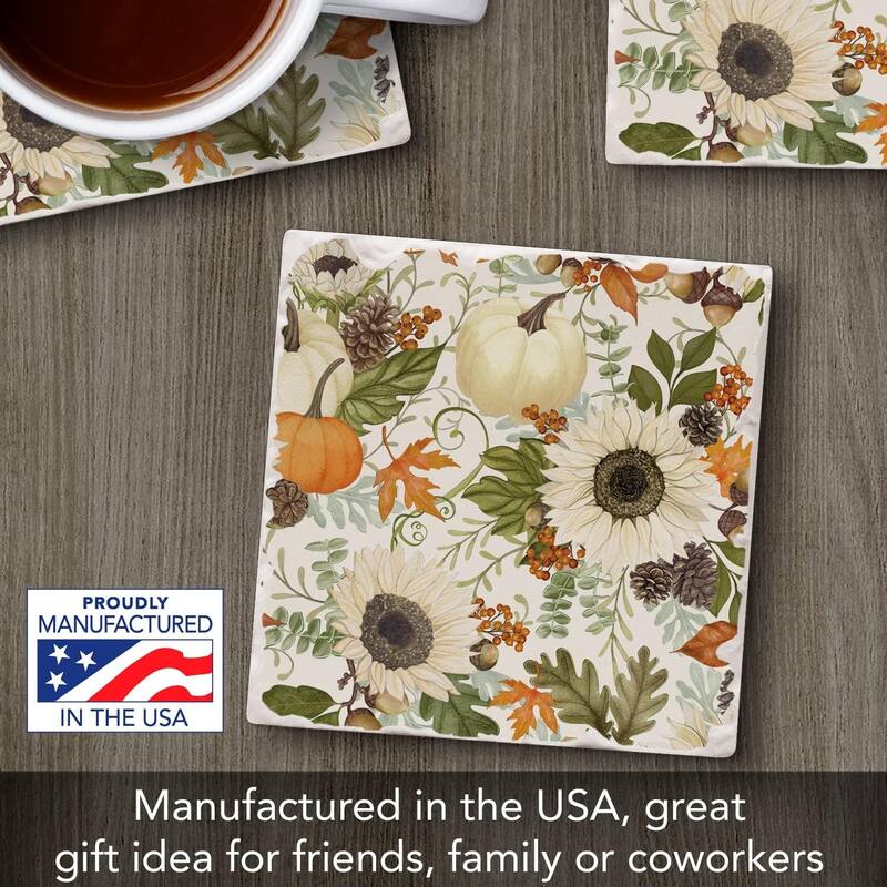 Absorbent Stone Tumbled Tile Coasters, Farmhouse Floral, Set of 4