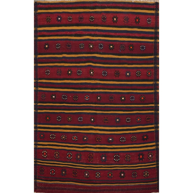 Hand Woven Oriental 100% Wool Carpet Southwestern Tribal Red Kilim Area Rug - 6' 11'' X 5' 2''