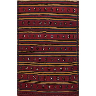 Hand Woven Oriental 100% Wool Carpet Southwestern Tribal Red Kilim Area Rug - 6' 11'' X 5' 2''