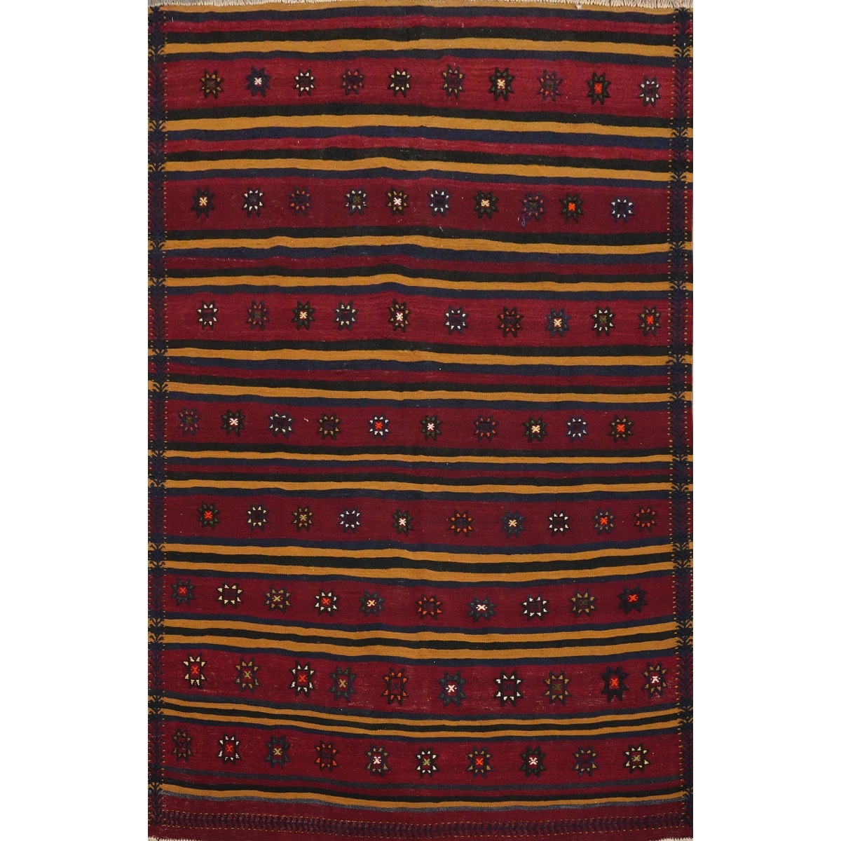 Hand Woven Oriental 100% Wool Carpet Southwestern Tribal Red Kilim Area Rug - 6' 11'' X 5' 2''