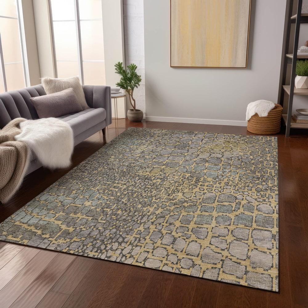 Machine Washable Indoor/ Outdoor Modern Cobble Chantille Rug