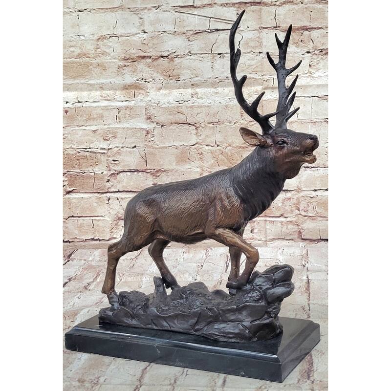 Bronze Marble Statue Elk Deer Caribou Buck Stag Lodge Sculpture Figure