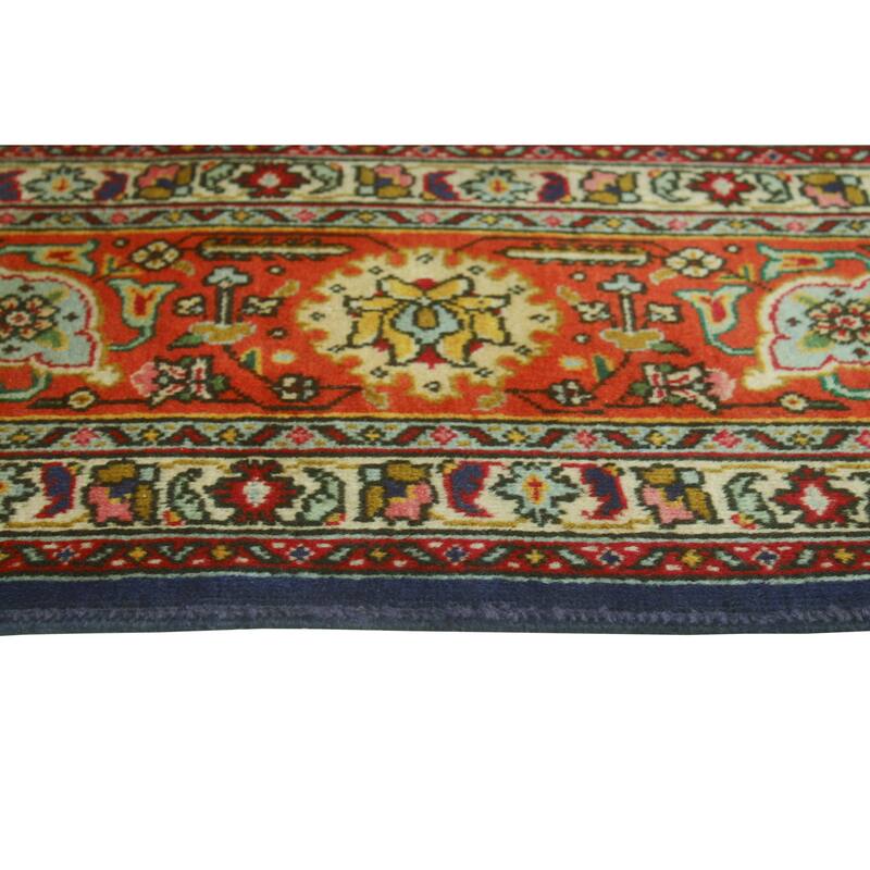 Fine Vintage Distressed Jade Navy/Orange Rug - 6'6" x 9'8"