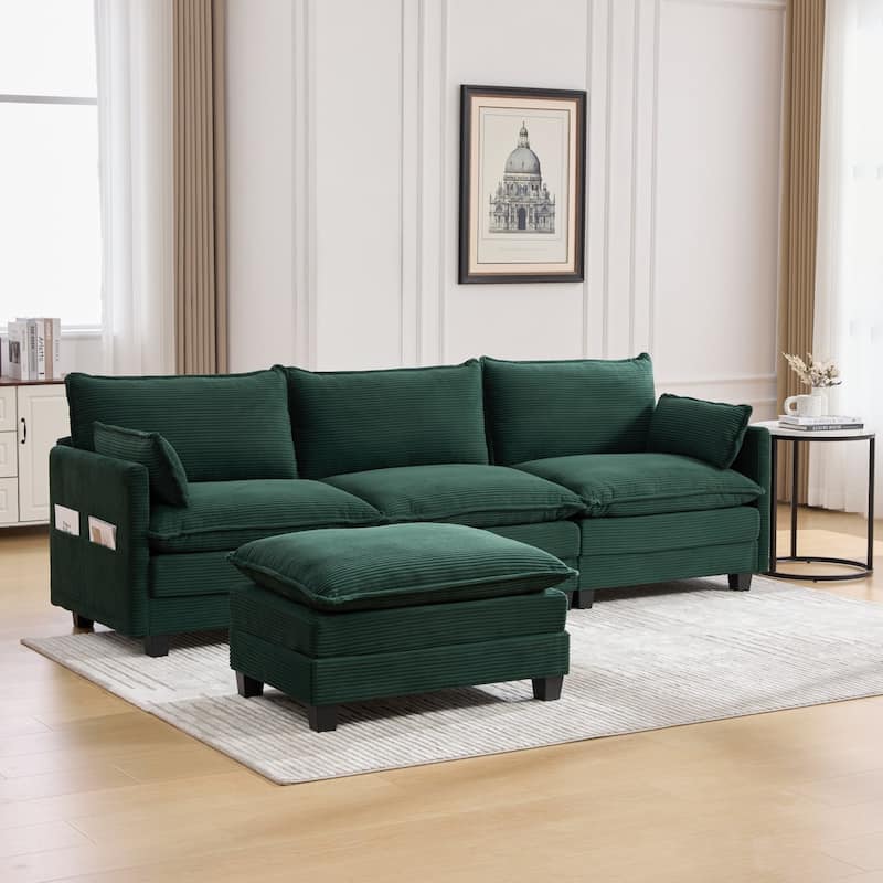 102.95" L-Shaped Corduroy Sectional Sofa with Movable Ottoman
