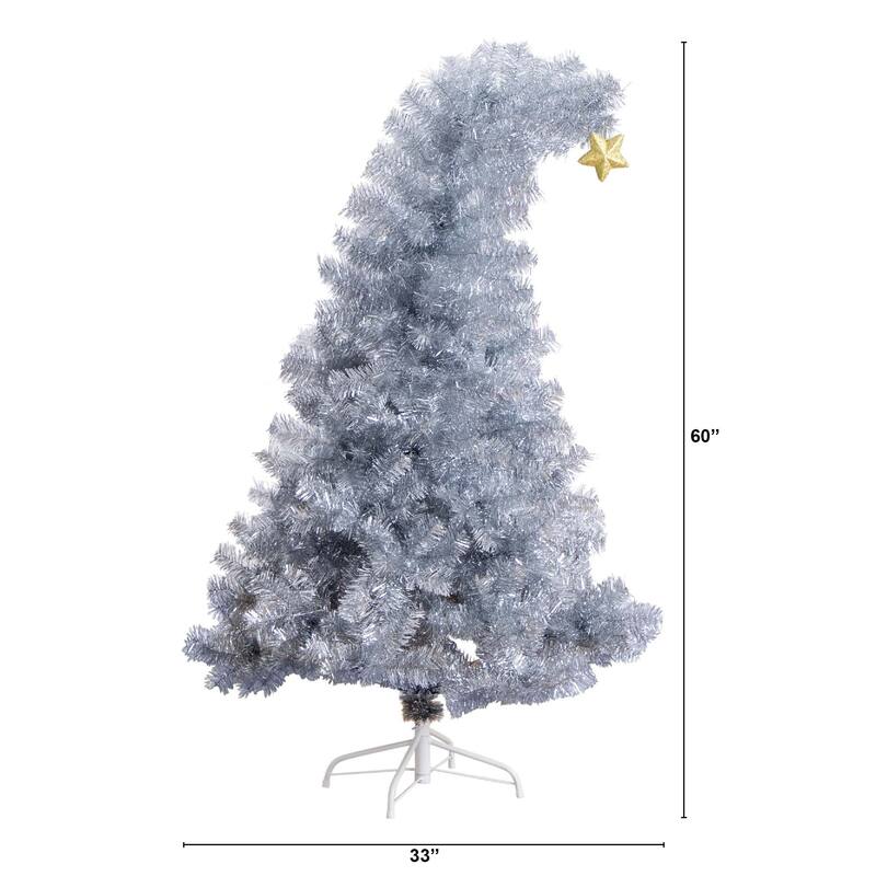 Medium Silver Tinsel Santa’s Hat Christmas Tree - 5’ - Unlit