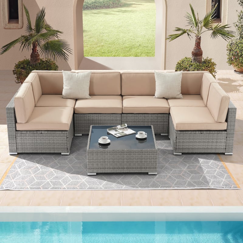 Bonosuki 7-Piece Patio Furniture Set All-Weather Conversation Sets - Sand
