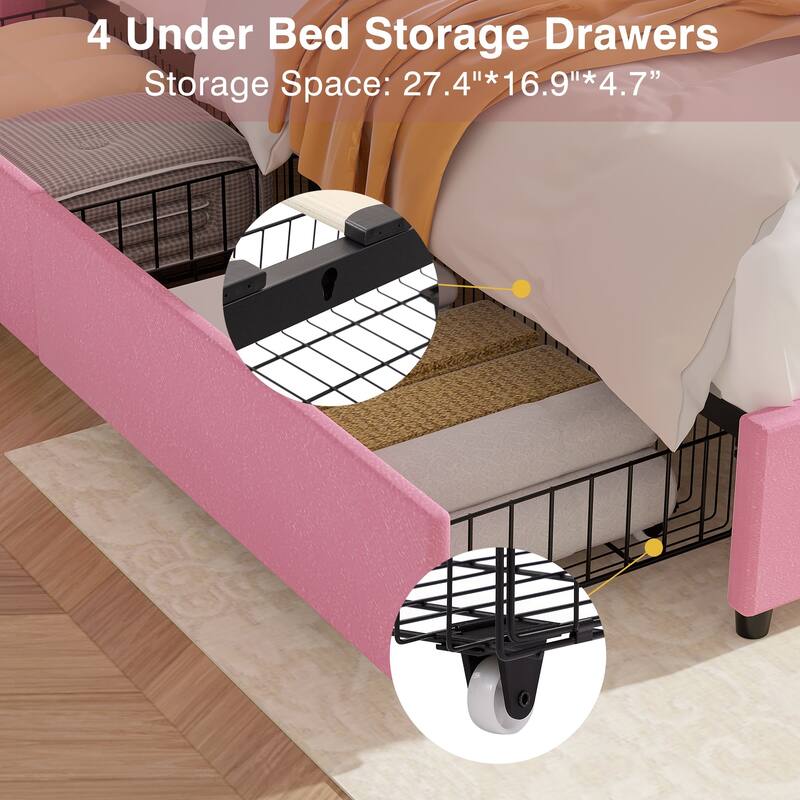 Javlergo Upholstered Platform Bed Frame with Storage Drawers and Adjustable Headboard, No Box Spring Needed