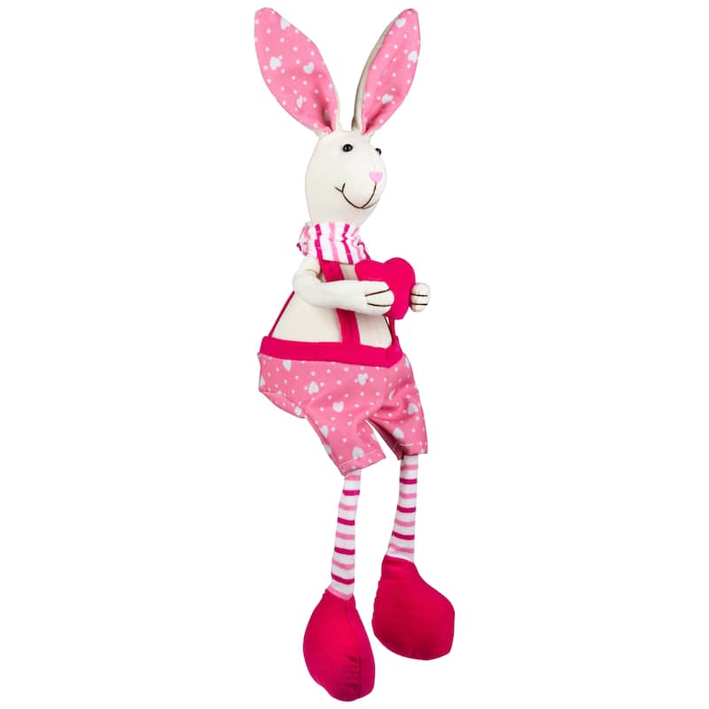 Boy Sitting Easter Rabbit Decoration with Dangling Legs - 16.5" - Pink and Cream