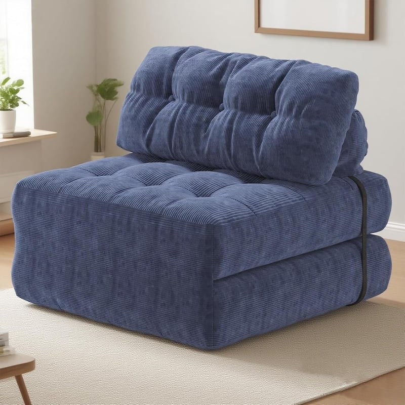Portable Floor Folding Sofa Bed, Convertible Sleeper Chair for Living Room - Blue