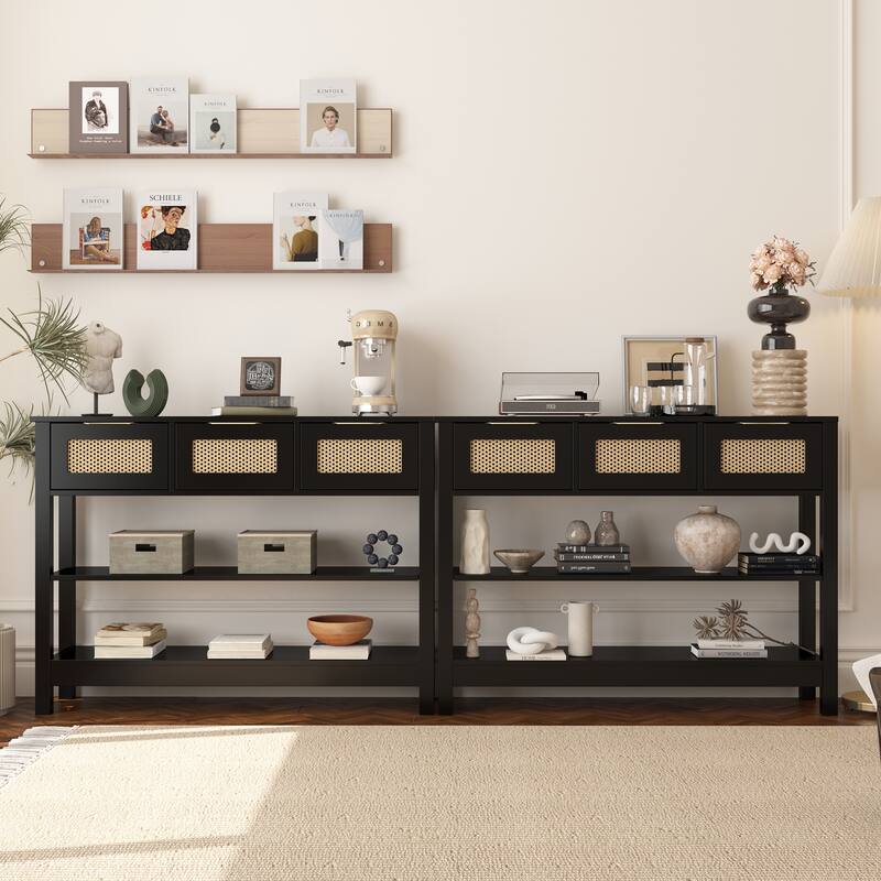 43.3" Sofa/Console Table - with 3 Top Drawers and 2 Open Shelves, Farmhouse Style