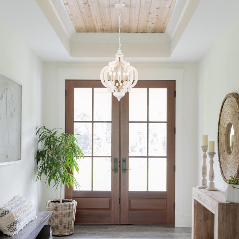 5-Light W17.71" x H78.74" Rustic Lantern Chandeliers for Dining Room