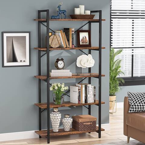 5 Tier Bookshelf, White Bookcase with Metal Frame, Modern Tall Book Shelf Unit for Living Room, Study, Home Office