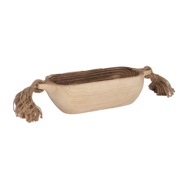 15" Wooden Tray with Tassels Contemporary Rustic Farmhouse Natural Brown Decorative Wooden Tray for Home or Office