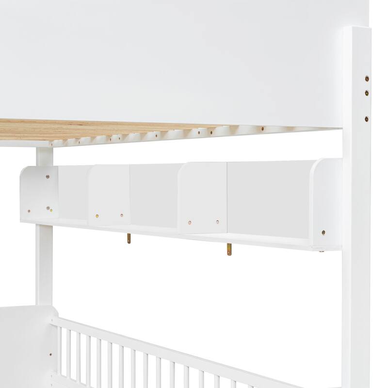 Convertible Twin Bunk Bed with Adjustable Ladder & Built-In Wall Shelf Storage by Harper&Bright Designs