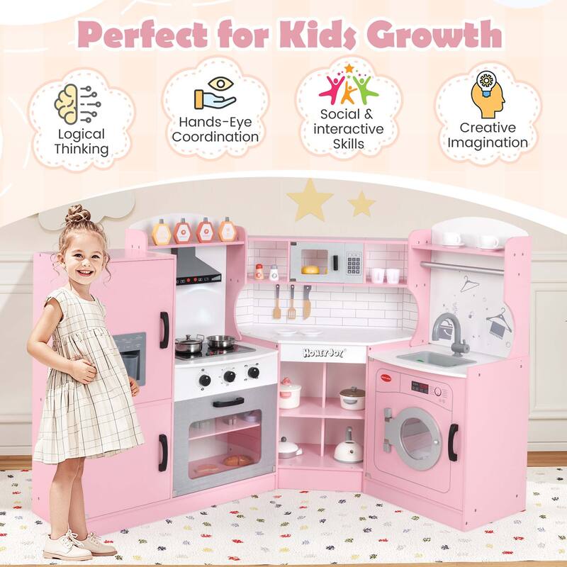 Costway Corner Play Kitchen Toddler Kitchen Playset with Range Hood, - See Details