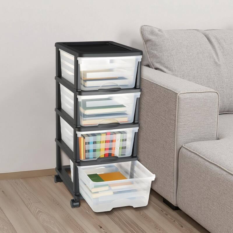 Multi-Purpose Plastic Storage Drawers with Transparent Front and Rolling Cabinet for Bedroom or Kitchen