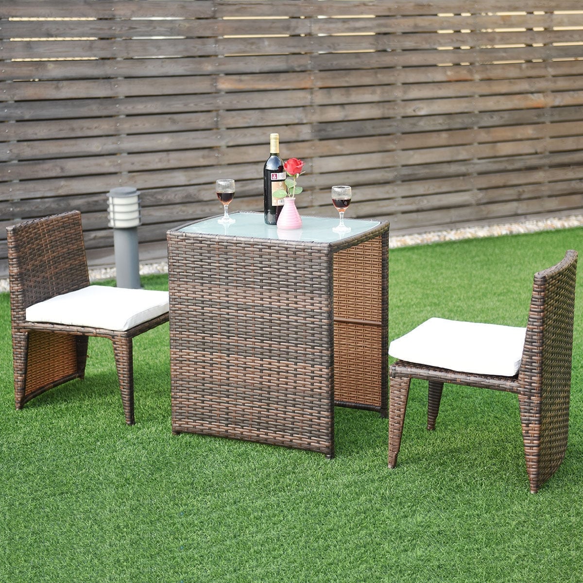 3 PCS Brown Cushioned Outdoor Wicker Patio Set Garden Lawn Sofa Furniture Seat