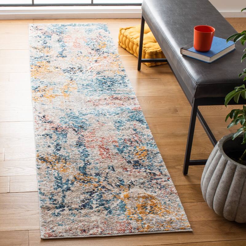 SAFAVIEH Madison Bobbye Modern Abstract Rug - 2'2" x 8' Runner - Grey/Orange