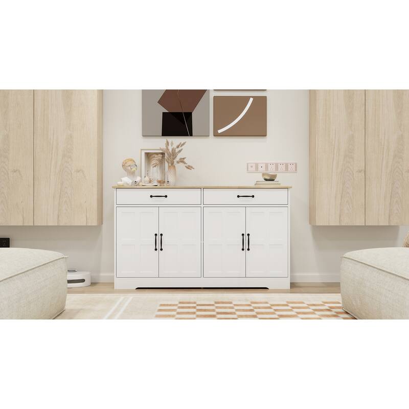 Buffet Cabinet with 2 Drawers & 4 Doors, Large Capacity Wooden Accent Cabinet, Storage Sideboard with 2 Adjustable Shelves
