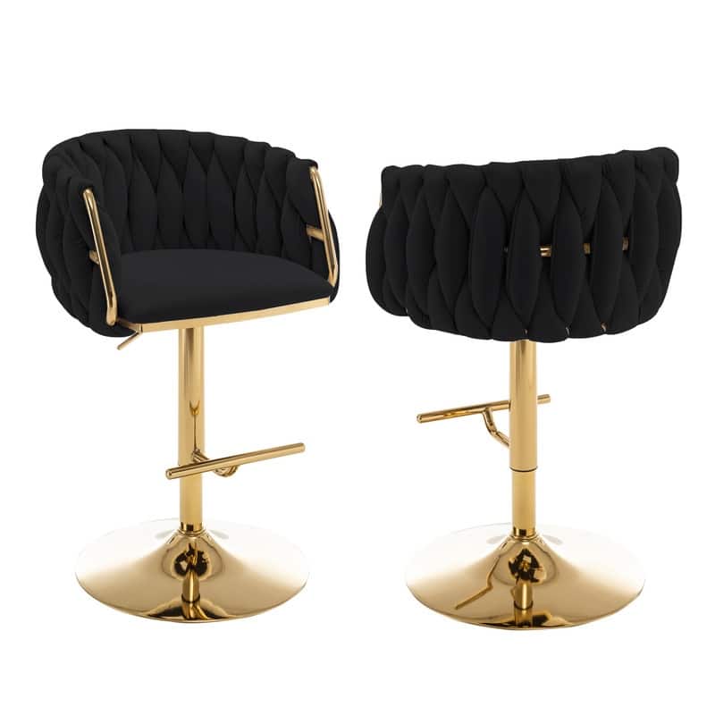 Best Quality Furniture Adjustable Velvet Upholstered Barstool w/ Chrome Finish Base (Set of 2) - Black / Gold