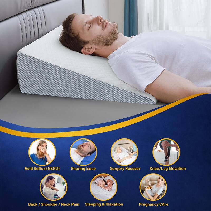 Bed Wedge Pillow, 24-Inch Wide Incline Support Cushion for Lower Back Pain, Anti Snoring, Heartburn, Multi Position, 24-Inch