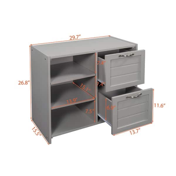 dimension image slide 3 of 4, Low Twin Size Loft Bed with Cabinets, Shelves and Slide, Grey