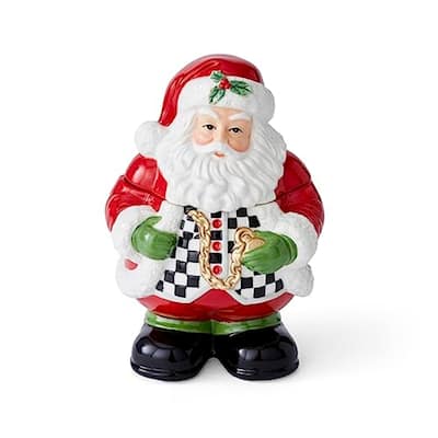 Spode Christmas Tree Black and White Santa Candy Jar - 8" H