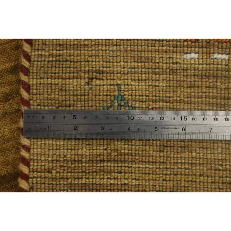 Hand Knotted Oriental 100% Wool Carpet Tribal Animal Pictorial Yellow & Gold Gabbeh Area Rug - 4' 0'' X 1' 10''
