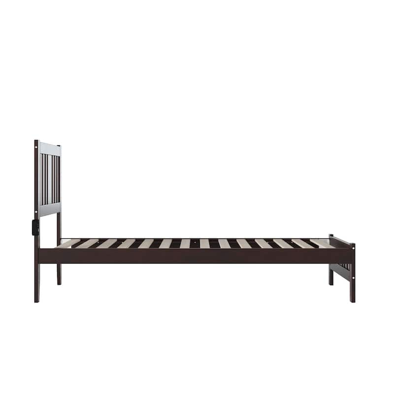 Twin XL Bed with Footboard - Espresso Solid Wood, Headboard & Charger