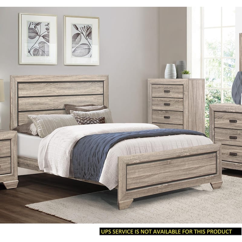 Queen Size Bed with Natural Finish, Dark Under-Paneling, and Contemporary Design - Natural