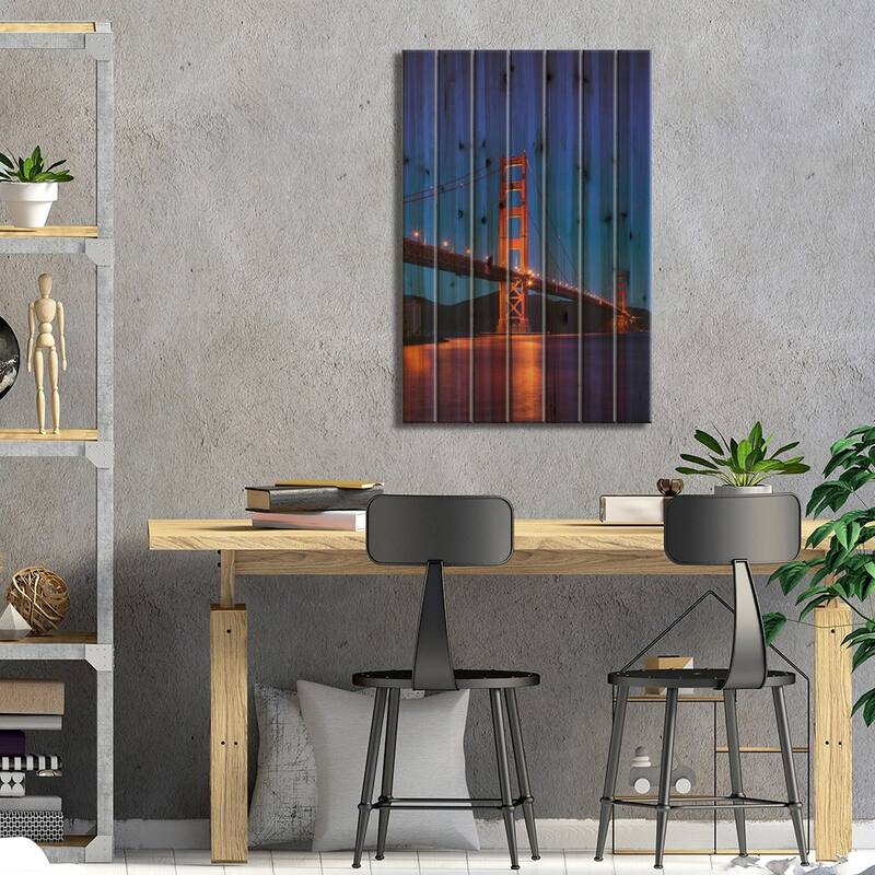 Golden Gate Bridge At Night, San Francisco, California, USA Print On Wood by Walter Bibikow - Multi-Color