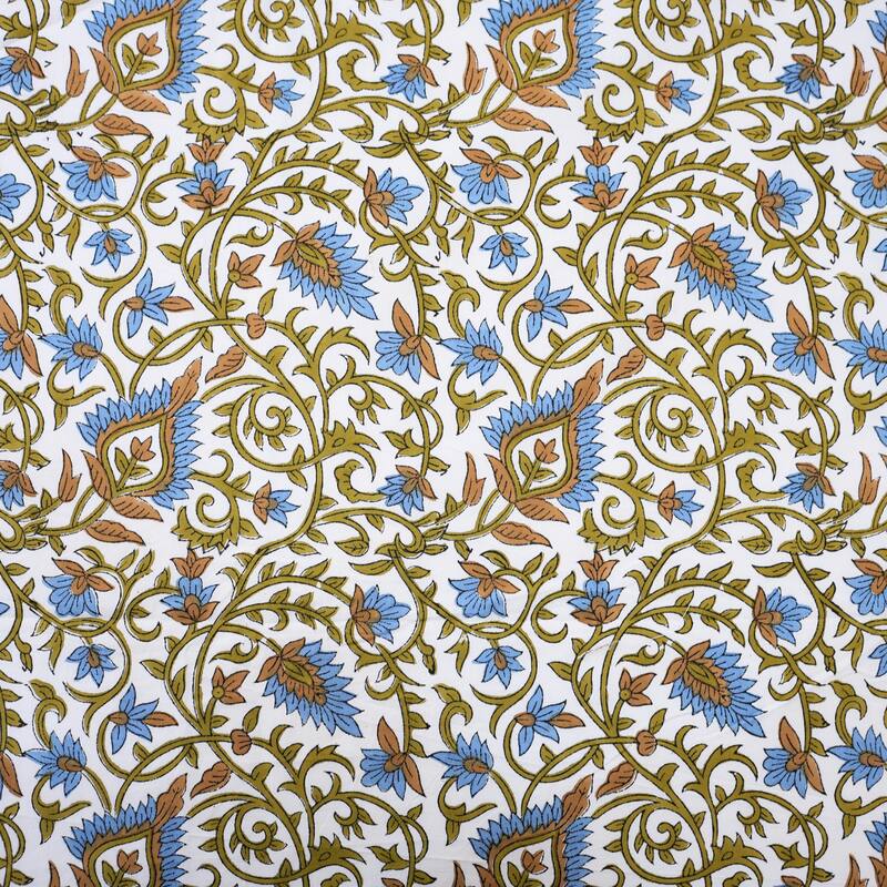 Fabdivine Handmade Block Print Flat Sheet or Bed Sheet Cotton Fabric Floral Home Decor